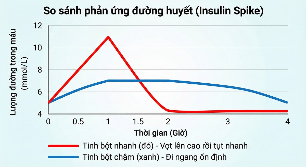 So sánh carb nhanh và carb chậm.