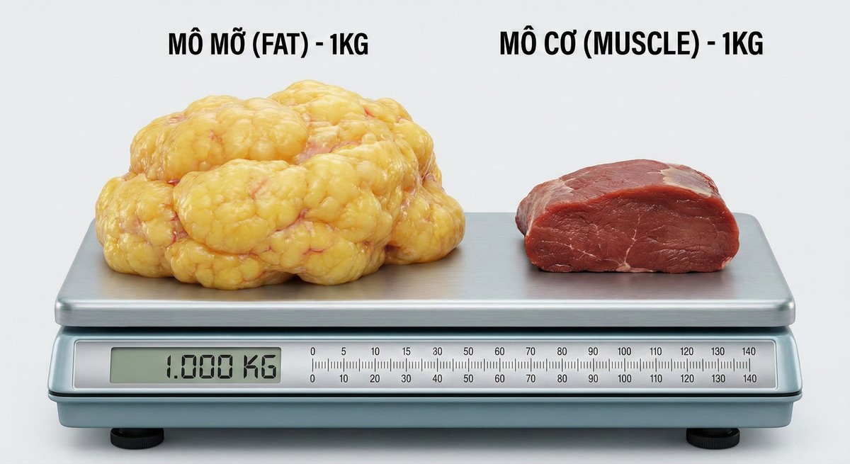 So sánh 1kg mỡ và 1kg cơ.