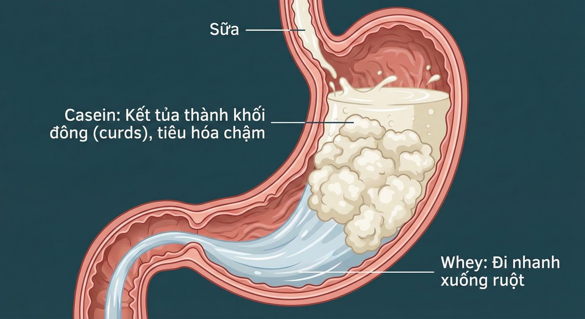 Cơ chế tiêu hóa sữa bò trong dạ dày.