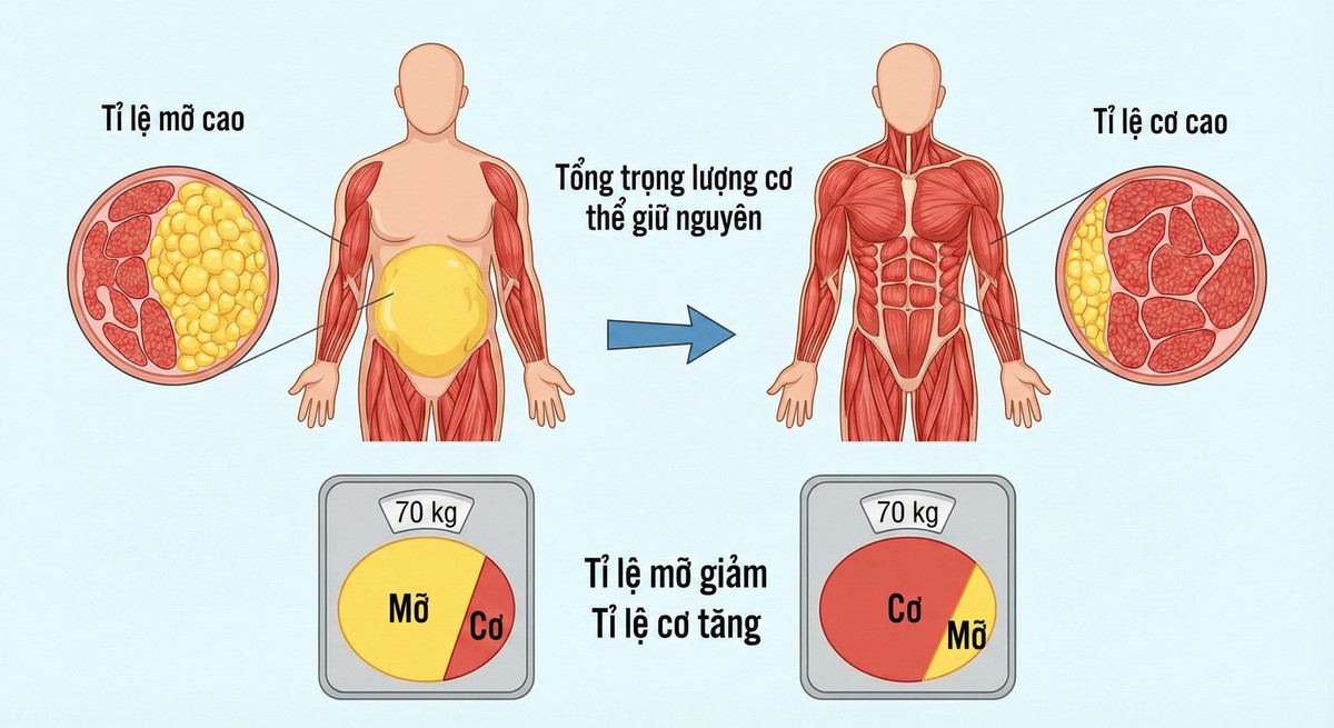 Hiện tượng Body Recomposition khi tập gym.