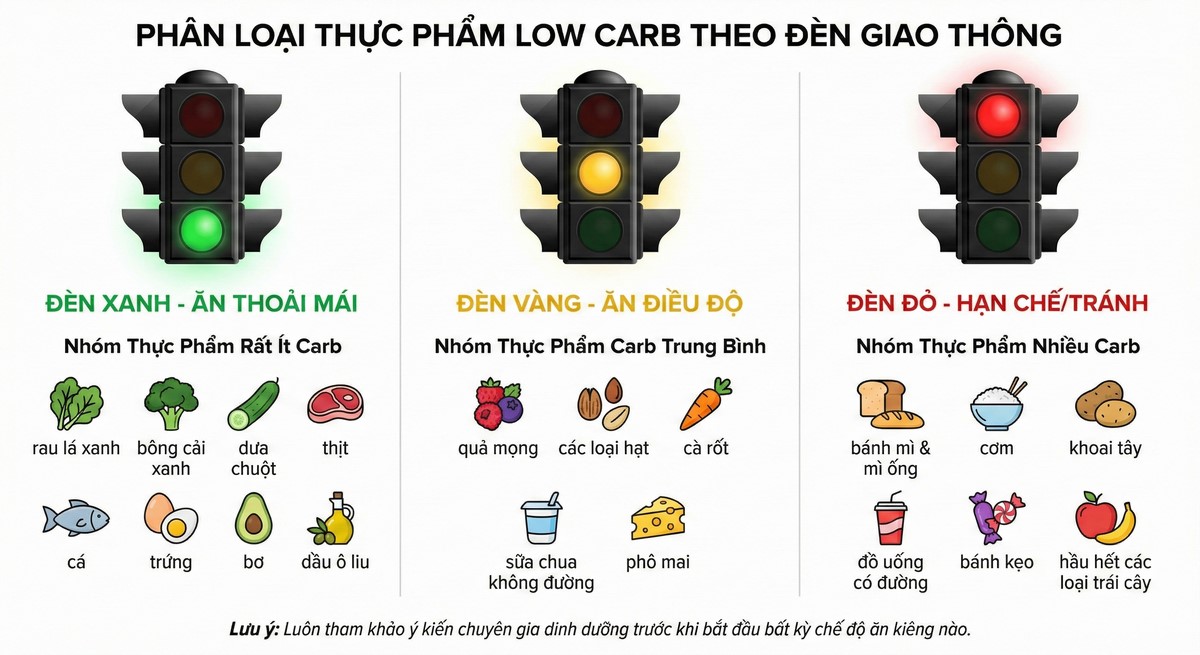 Phân loại thực phẩm trong chế độ Low Carb.